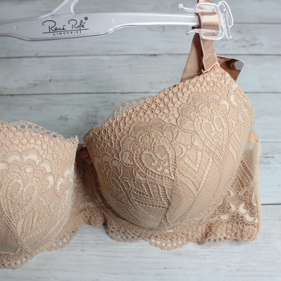 Rene Rofe Women's Lace Bra Plus Size 40C Nude Beige Padded Underwire - Picture 2 of 6